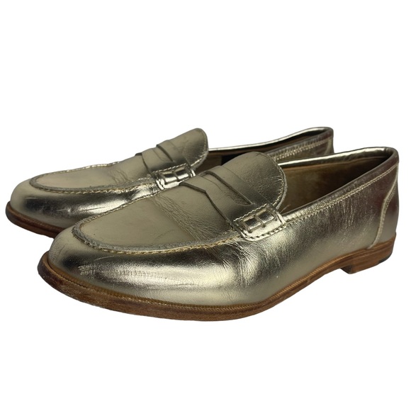 J Crew Gold Loafers New In Box Crew Matallic Gold Penny Loafers
